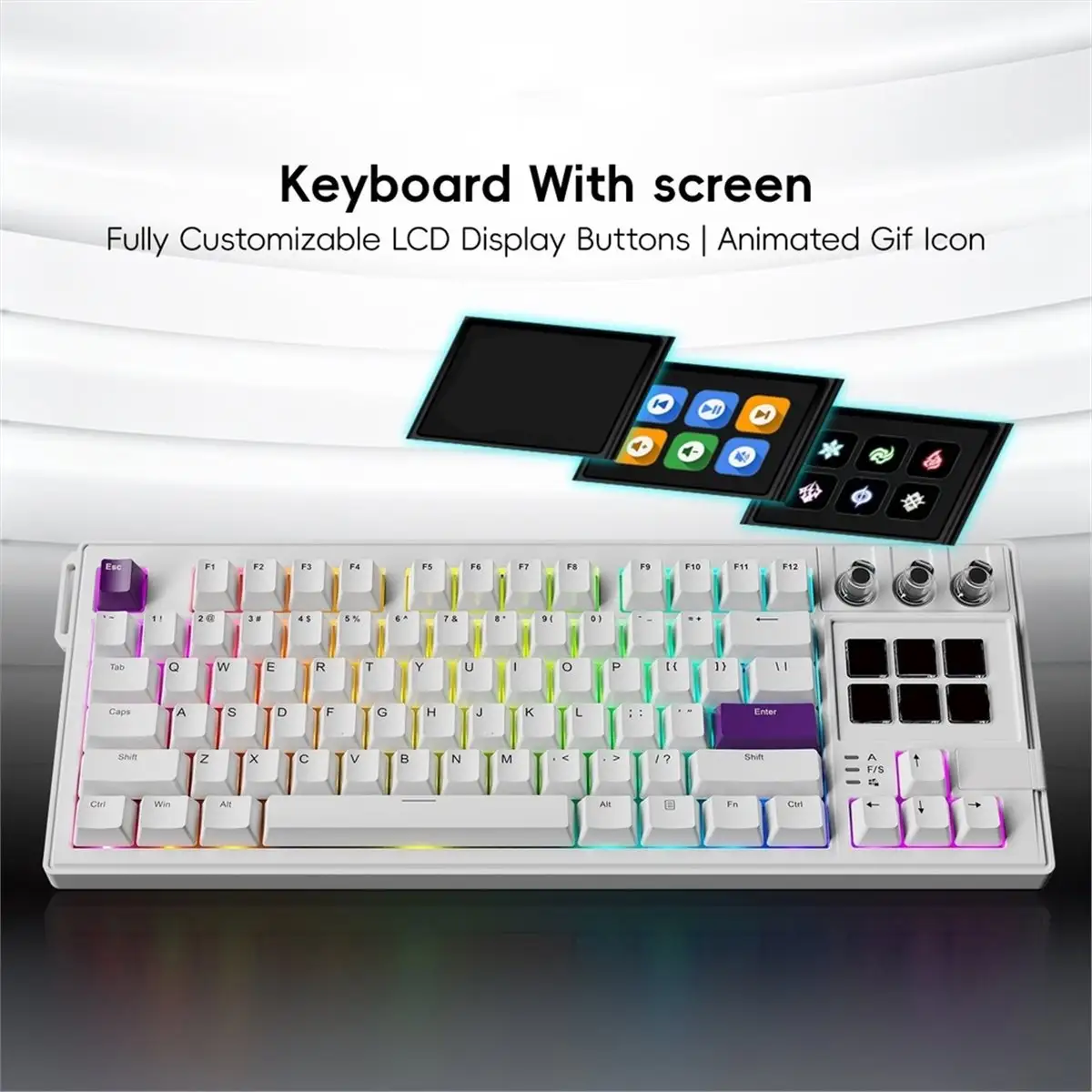 Keyboard with LCD screen displaying information