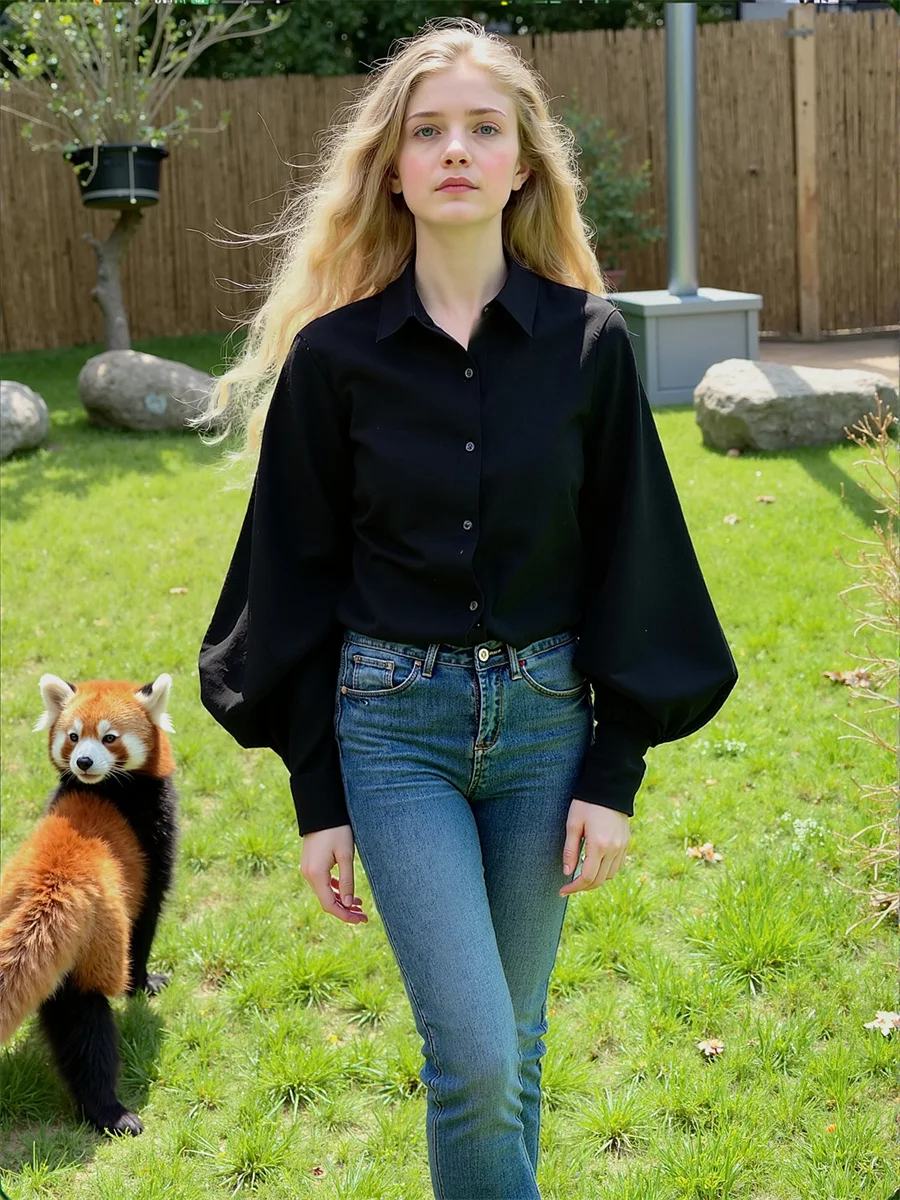 قمصان نسائية سادة بأكمام واسعة من التول اللامع للعمل وسيم من الترتان بساطتها Bf تلميذة عتيمة مكشكشة #6