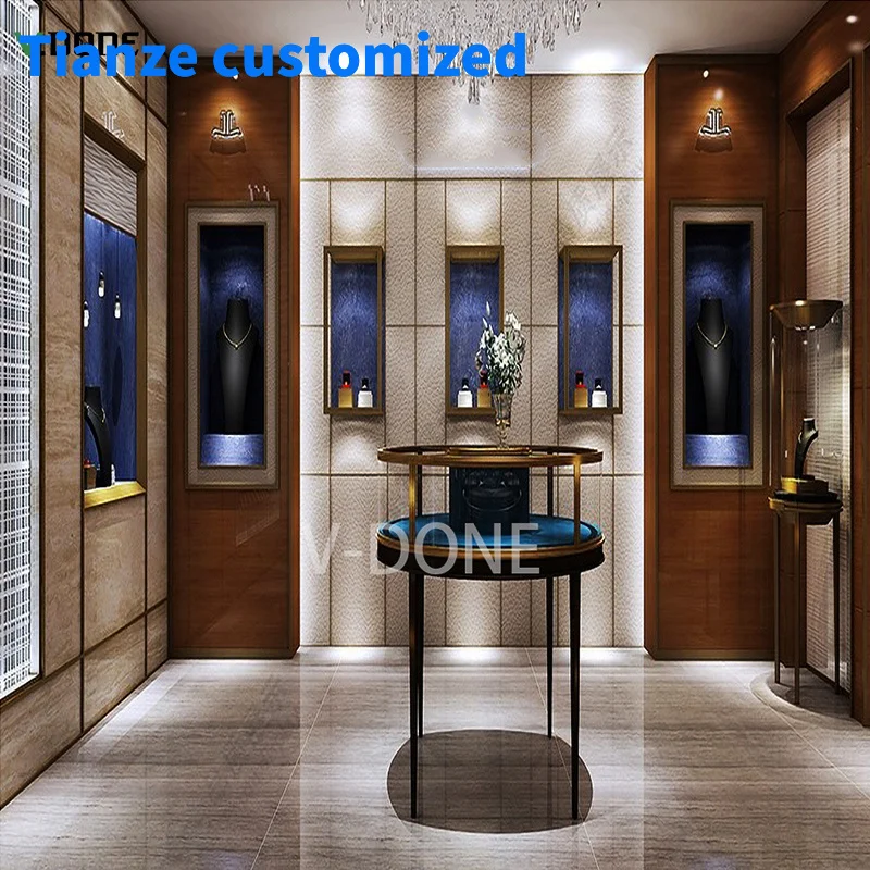 

[Customized] high end tempered glass luxury retail jewelry display showcase store display counter design furniture cabinet