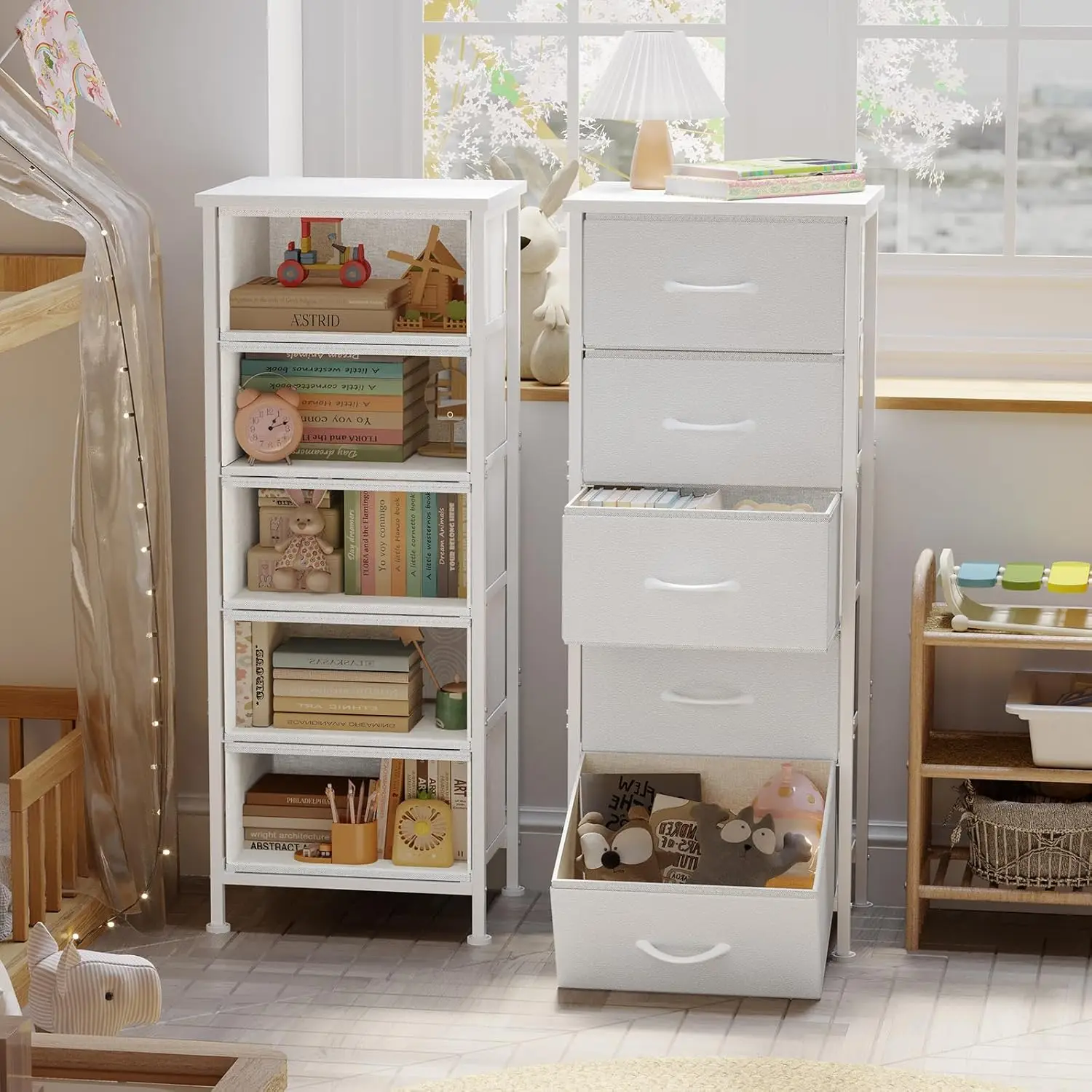 خزانة ملابس بيضاء طويلة لغرفة النوم ، منظمي خزانة ومخزن ، منظم أدراج مع 5 أدراج #5