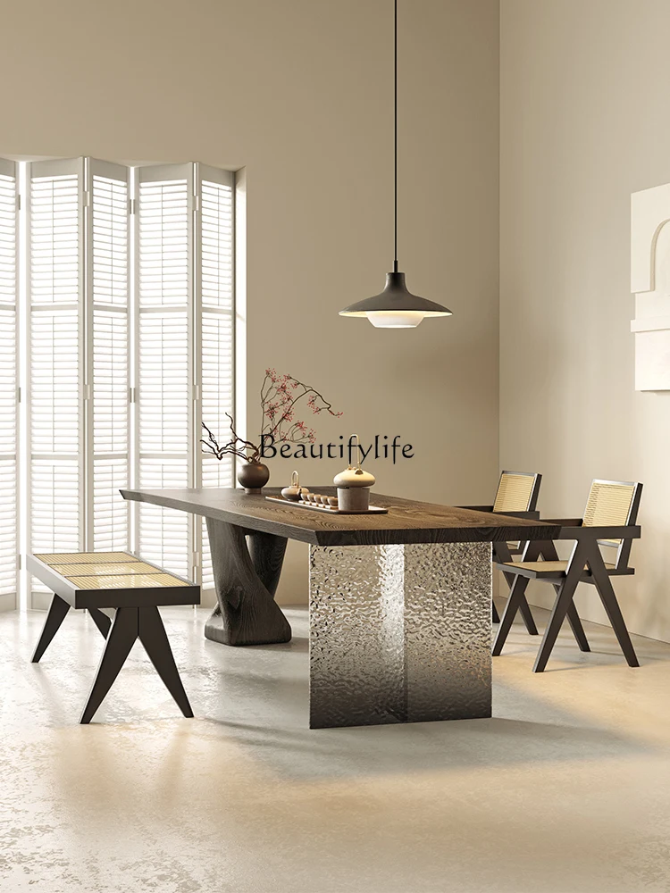 Living Room Tea Table Ash Wood Large Board Gradient Corrugated Acrylic Solid Wood Silent Tea Making Table