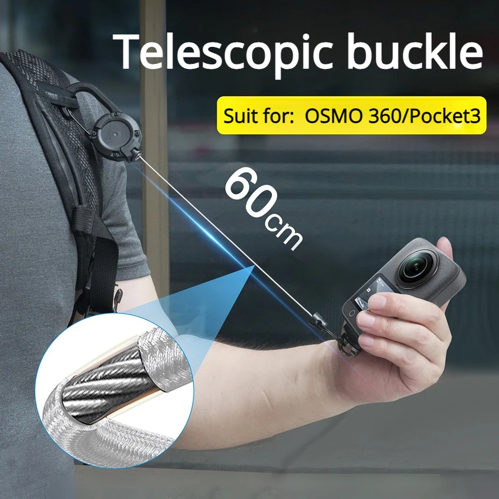 حقيبة ظهر قابلة للسحب بإبزيم مضاد للسقوط سريع الإصدار ومحول تلسكوبي لملحقات الكاميرا الرياضية DJI OSMO 360 Pocket3