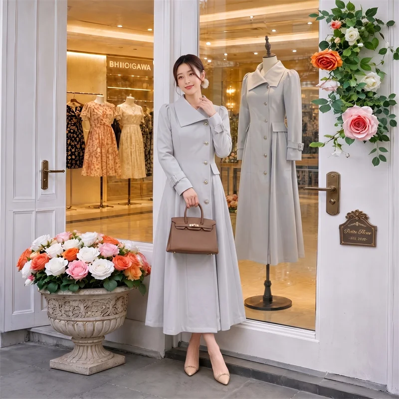 2026 Autumn London Weekend Old Money Style Women Waist Cinched Midi Flared Hem Trench Coat