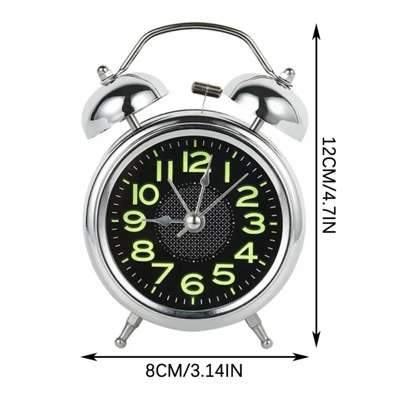 Table Clock Retro Desktop Mechanical Alarm Clock 3 Inch Luminous Night Light Dual Clock Silent Metal Reveille Matin Electronics