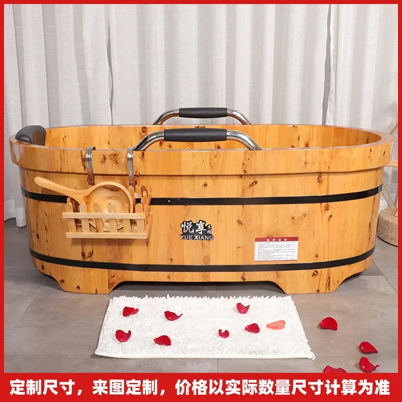 Customized cedar wood bucket the elderly short armrest solid wood bath bucket