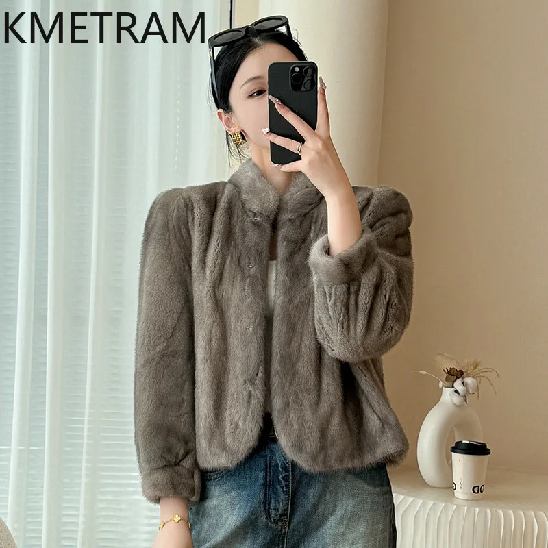 Damska kurtka z naturalnego futra norek, luksusowa szara krótka kurtka z prawdziwego futra, wysokiej jakości zimowa odzież damska, futrzane kurtki 2025 шуба женская