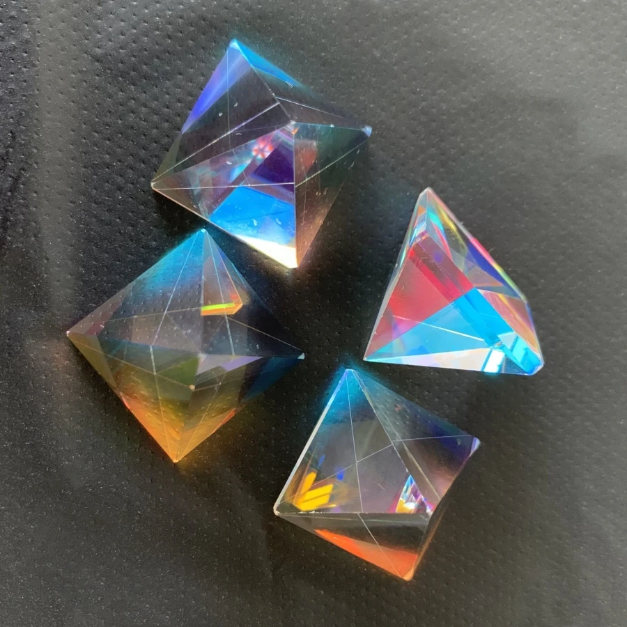 Damaged RGB X-Cube Prism Combiner Splitter Cross Dichroic 6-Sides Prism Pyramid Triangle Rainbow Lens Necklace Earrings DIY