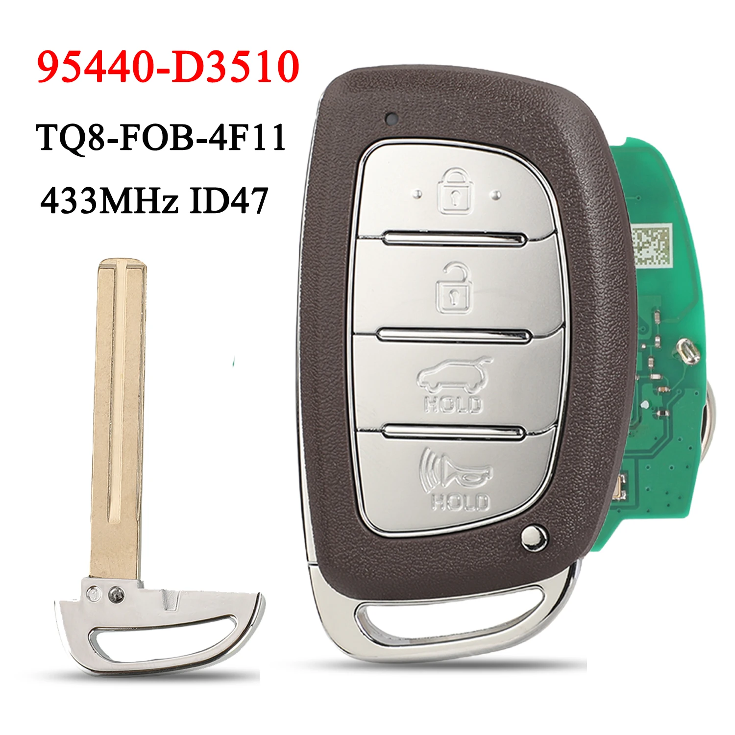 

jingyuqin 95440-D3510 4-кнопочный смарт-ключ для автомобиля, бесключевой доступ, 433 МГц, ID47 TQ8-FOB-4F11 для Hyundai Tucson 2018 2019 2020