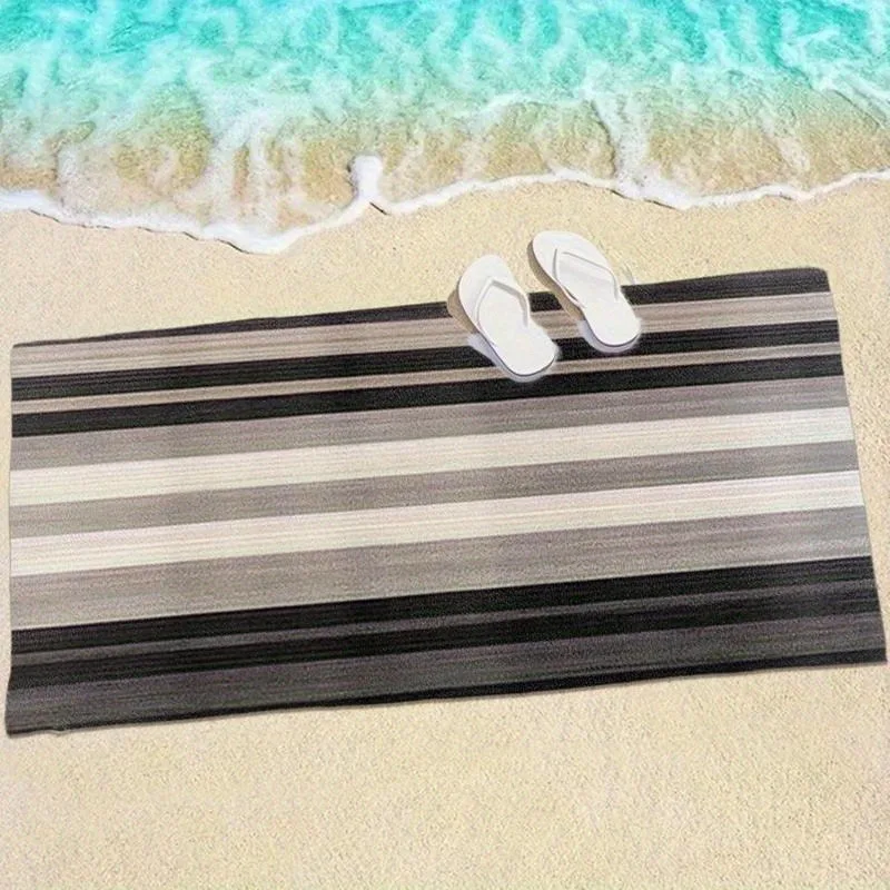 1PC Black Grey Striped Beach Towel Suitable for yoga, swimming, camping, big bath towels, essential travel accessories