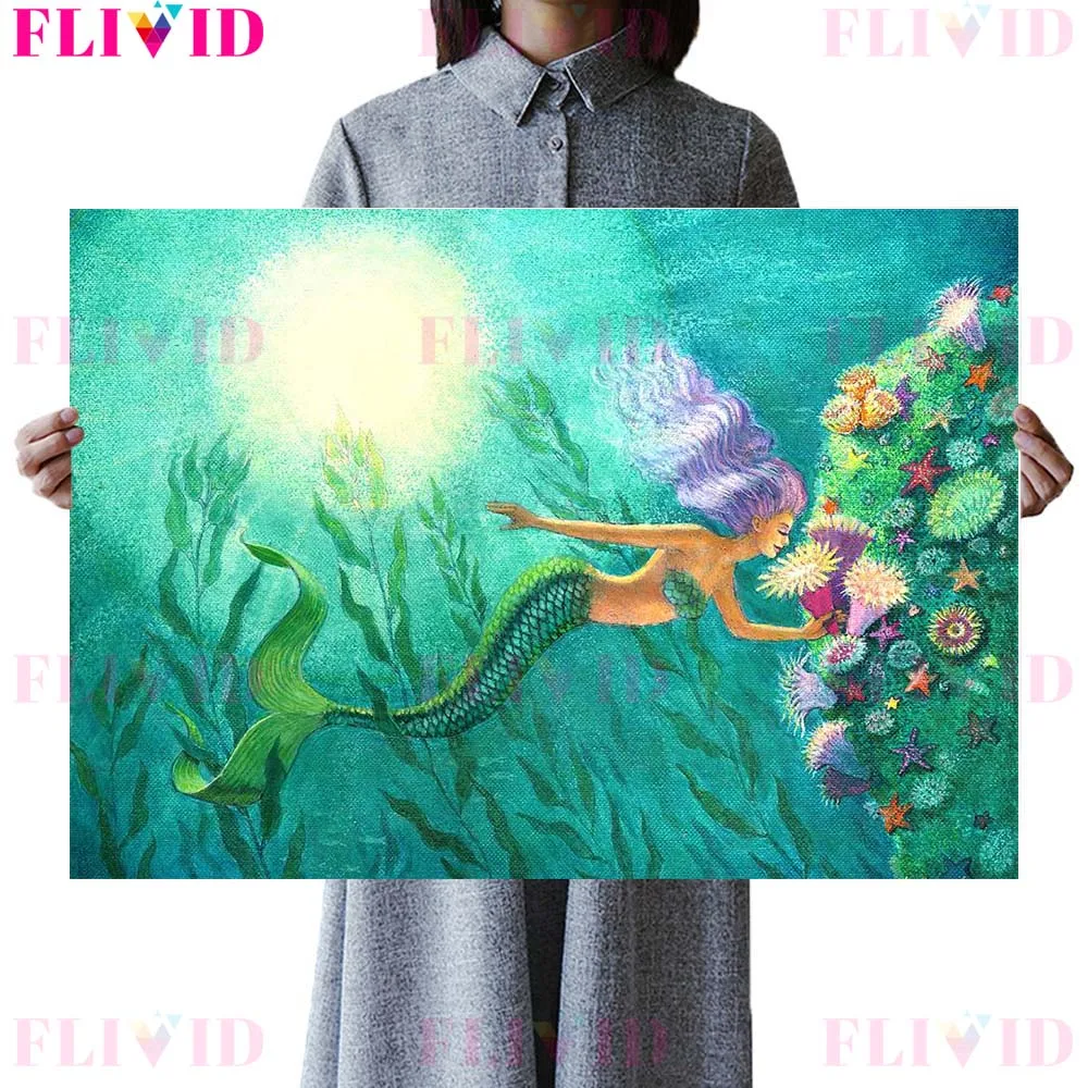 Mermaid Starlight Diving Dolphin Moon Pearl Nordic Poster Wall Pictures For Living Room Wall Art Canvas Painting Decor Unframed