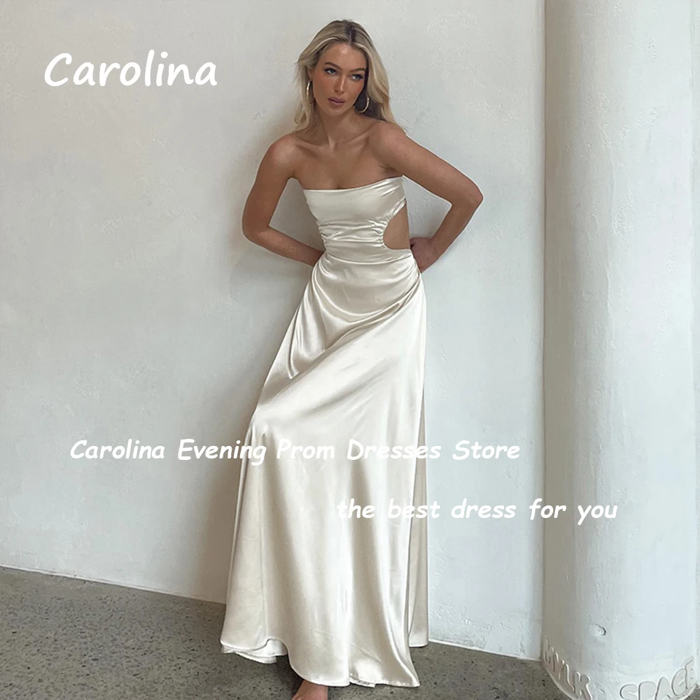 Carolina Sage Green Long Strapless Cut-Out Satin Homecoming Dresses 2024 Backless Lace Up Cocktail Gowns