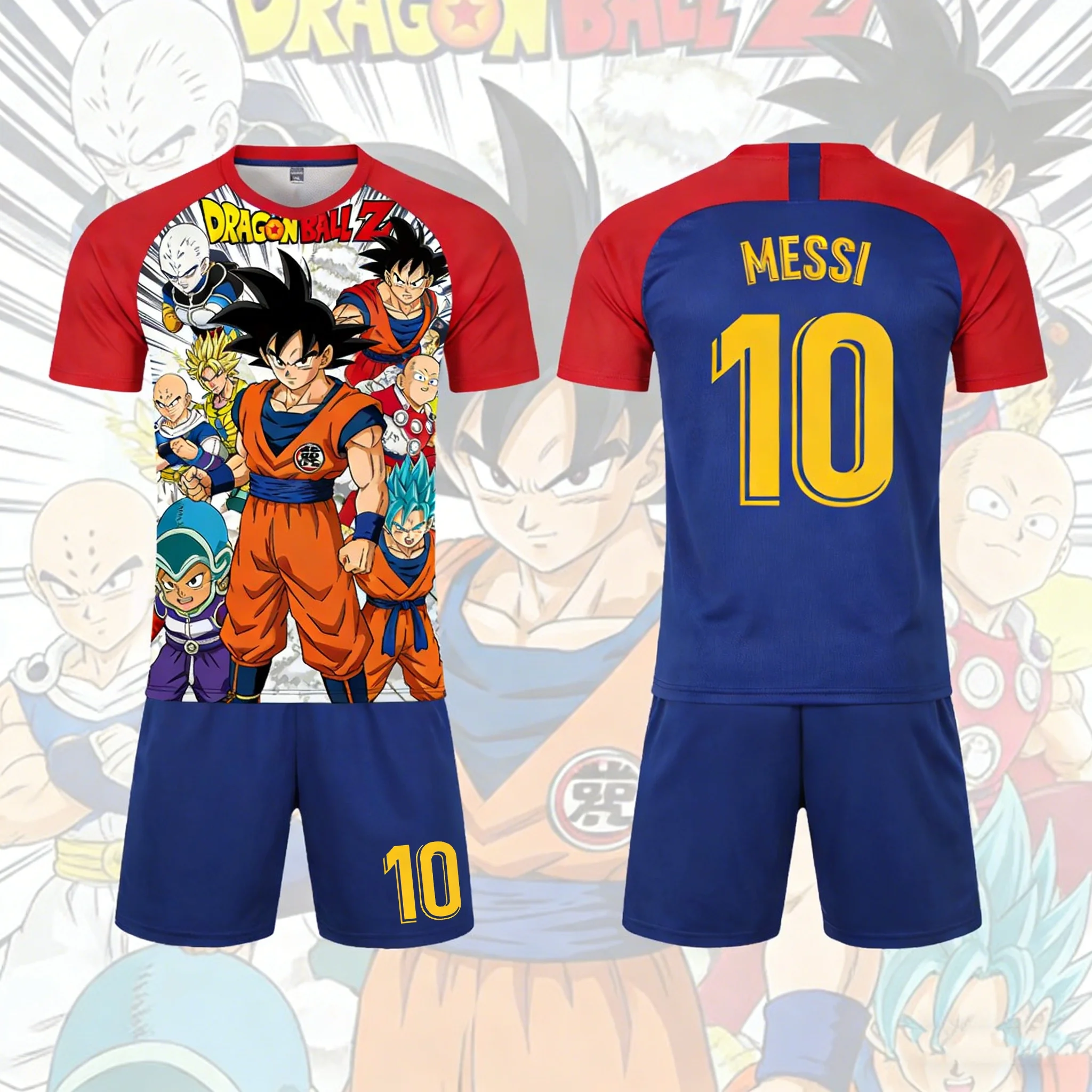 

Messi Co-branded Dragon Ball Cartoon Jersey, Outdoor Football Jersey, Quick Dry Type Men's T-shirt + Shorts, Children's Suit