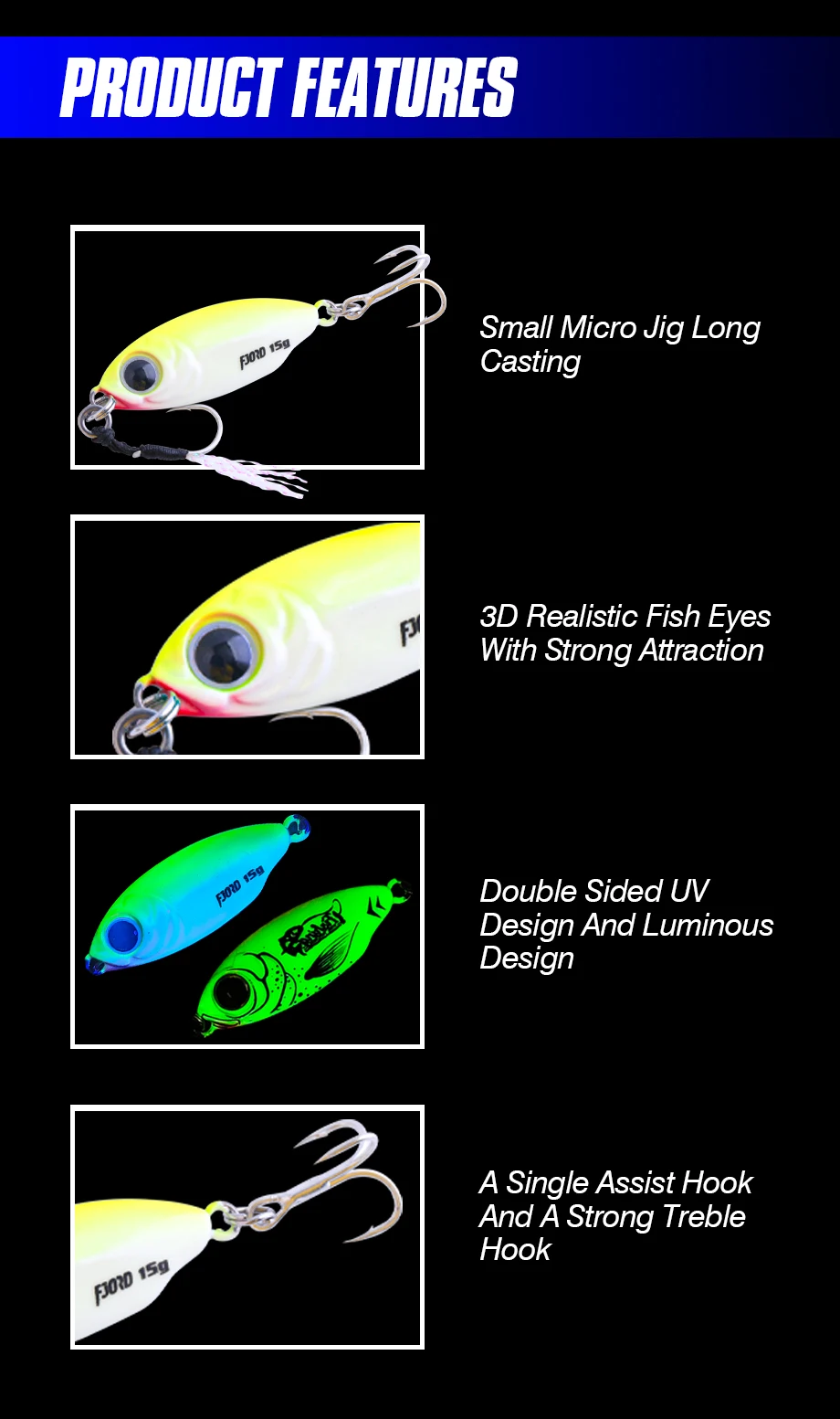 FJORD 10g 15g 20g 40g Miro Metall-Jig Angelköder für Meerwasser UV-Leuchteffekt mit Haken Angelzubehör Künstliche Köder – Detail 5