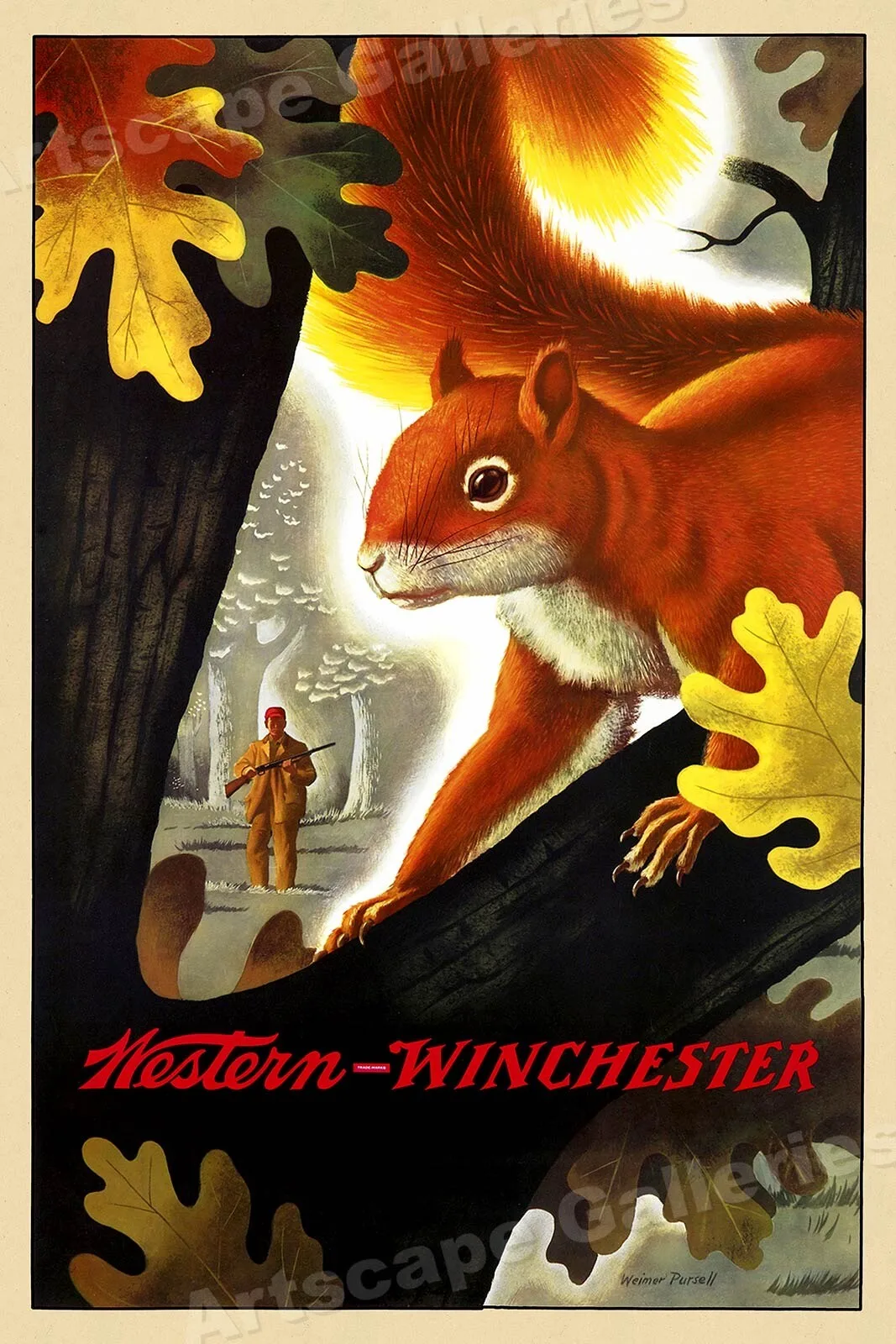 1955 Western Winchester Squirrel Hunting Vintage Style Poster Wall Painting Home Decor