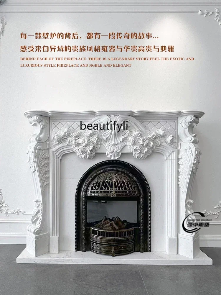 

Y Marble Mantelshelf European American Style Living Room Entrance Curio White Marble Material French Carved Fireplace