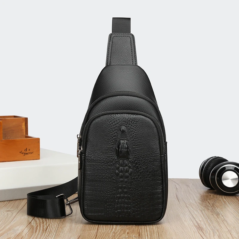 

New Fashion Chest Bag Top Layer Cowhide Chest Crossbody Small Backpack Genuine Leather Shoulder Men's Trendy Sports Outdoor Bag