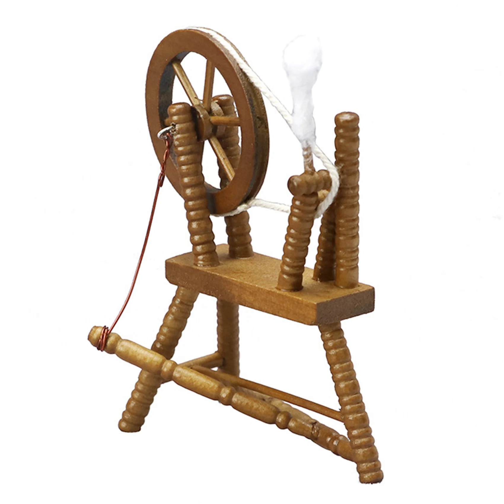 1:12 Scale Miniature Hand Reeling Machine Wooden Wheel Retro Mini Wheel Brown