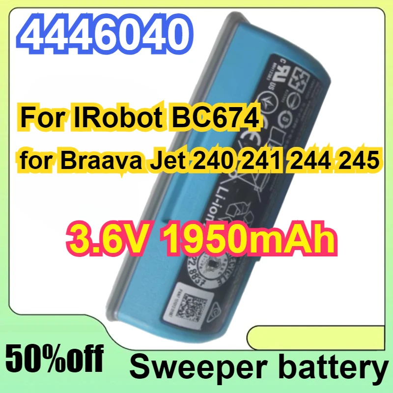 

For IRobot 4446040 BC674 3.6V 1950mAh High Quality Sweeper Battery for Braava Jet 240 241 244 245 Cleaning Robot