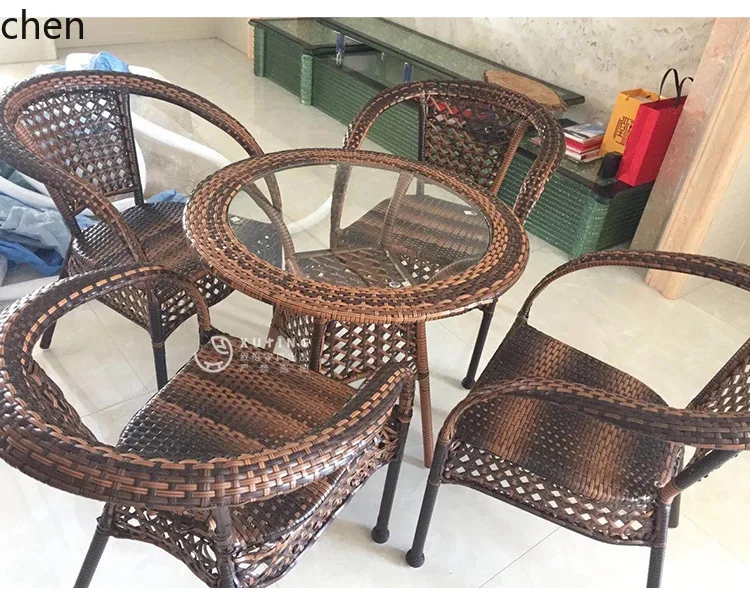 ZML Outdoor Table and Chair Set Patio Woven Chair Leisure Terrace Combination Woven Outdoor Furniture