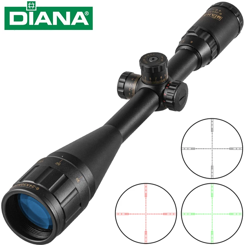 DIANA 6-24x50 AOE Tactics Rifle Scope Lock System Green Red Dot light Sniper Gear Optical Sight Spotting Scope for Hunting