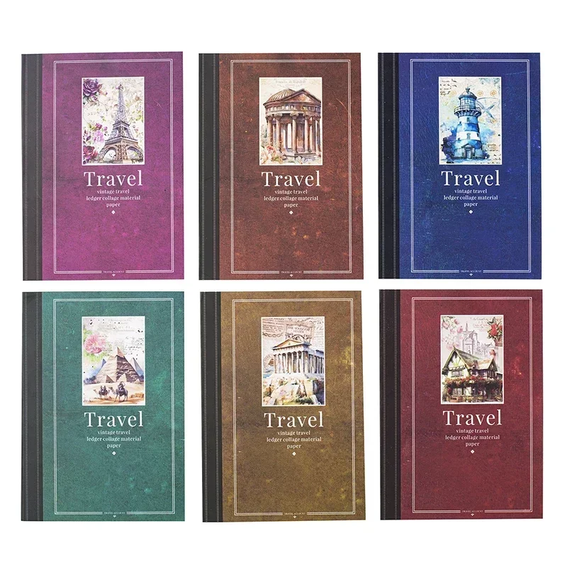 30 sheets Material paper vintage travel attractions landscapes hand torn accounts background collage and cutting 6 sections