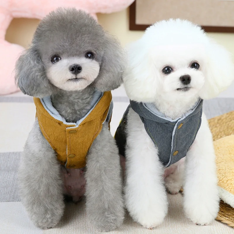 Luxury Denim Dog Outfit Clothing Autumn Winter Harness Spitz Pomerania Pet Hoodie Suit XS XL Puppy Small Animal Cat Down Jackets