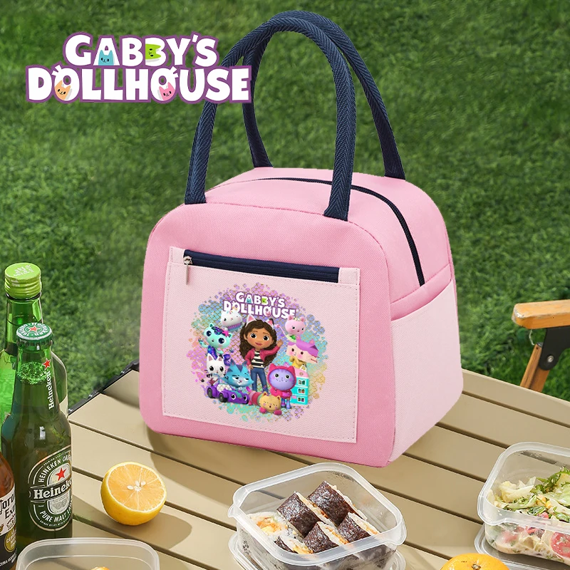 

Gabby's Dollhouse Lunch Bag Thermostatic Warm Bento Bags Fashion Cartoon Pink Activities Picnic Food Packaging Handbag Cute Gift