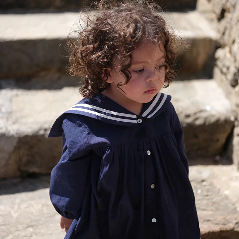 2023 New KS Autumn Children College Style Dress Baby Boy Girl Navy Clothes Kid Long Sleeved Sailor Shirt Shorts Suit Toddler Set