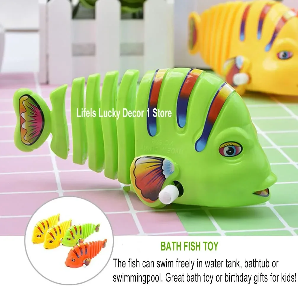 3pc Wind up Toys, Plastic Wind-Up Wiggle Fish Toys, 360 ° rotante Clockwork oscillante Cartoon Fish giocattolo interattivo per bambini piccoli