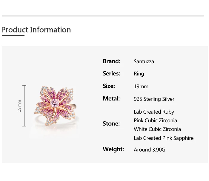 SANTUZZA Echter 925 Sterling Silber Ring für Damen mit funkelndem blau-rosa Stein, weißem CZ, Lilienblüte, luxuriöser Hochzeitsschmuck. – Detail 6