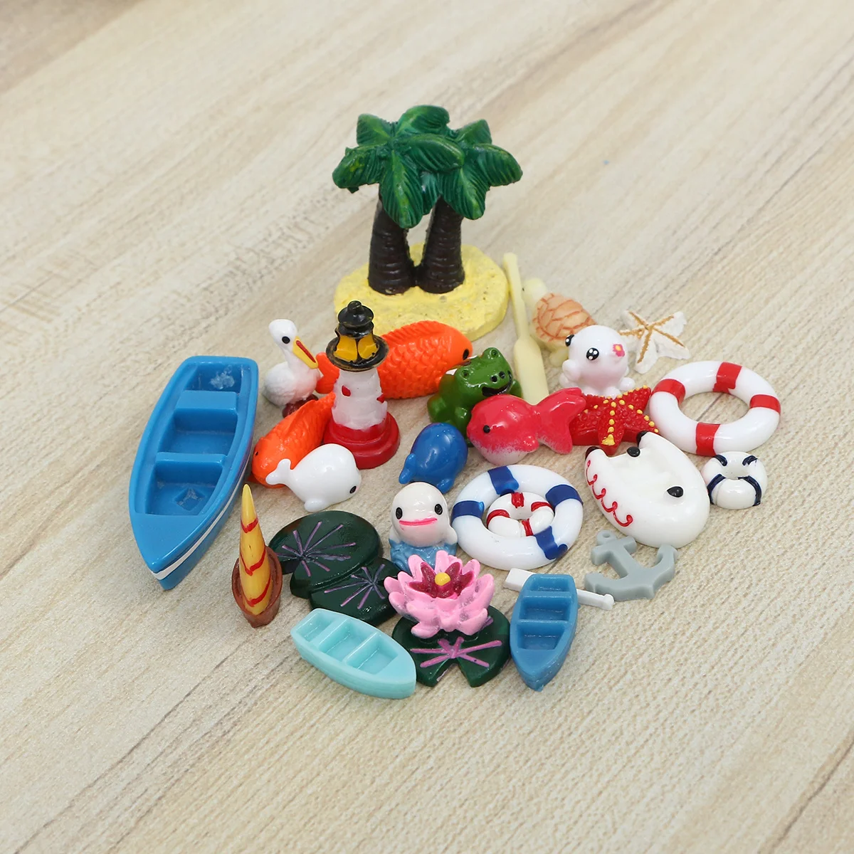 28-teiliges Mini-Ornament-Set aus Ozean-Harz, Aquarium, Basteldekoration, Mikro-Landschaft, Ozean, Strand, Kunstharz, Strandornament