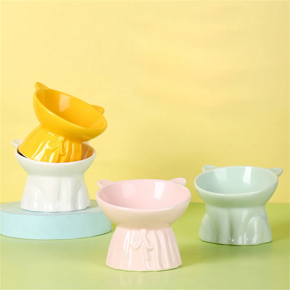 Cat Nordic Style Food Water Bowl Pet Animal Ceramic Eating Dishes High Foot Candy Color Puppy Kitten Matte Bowls Dog Accessories