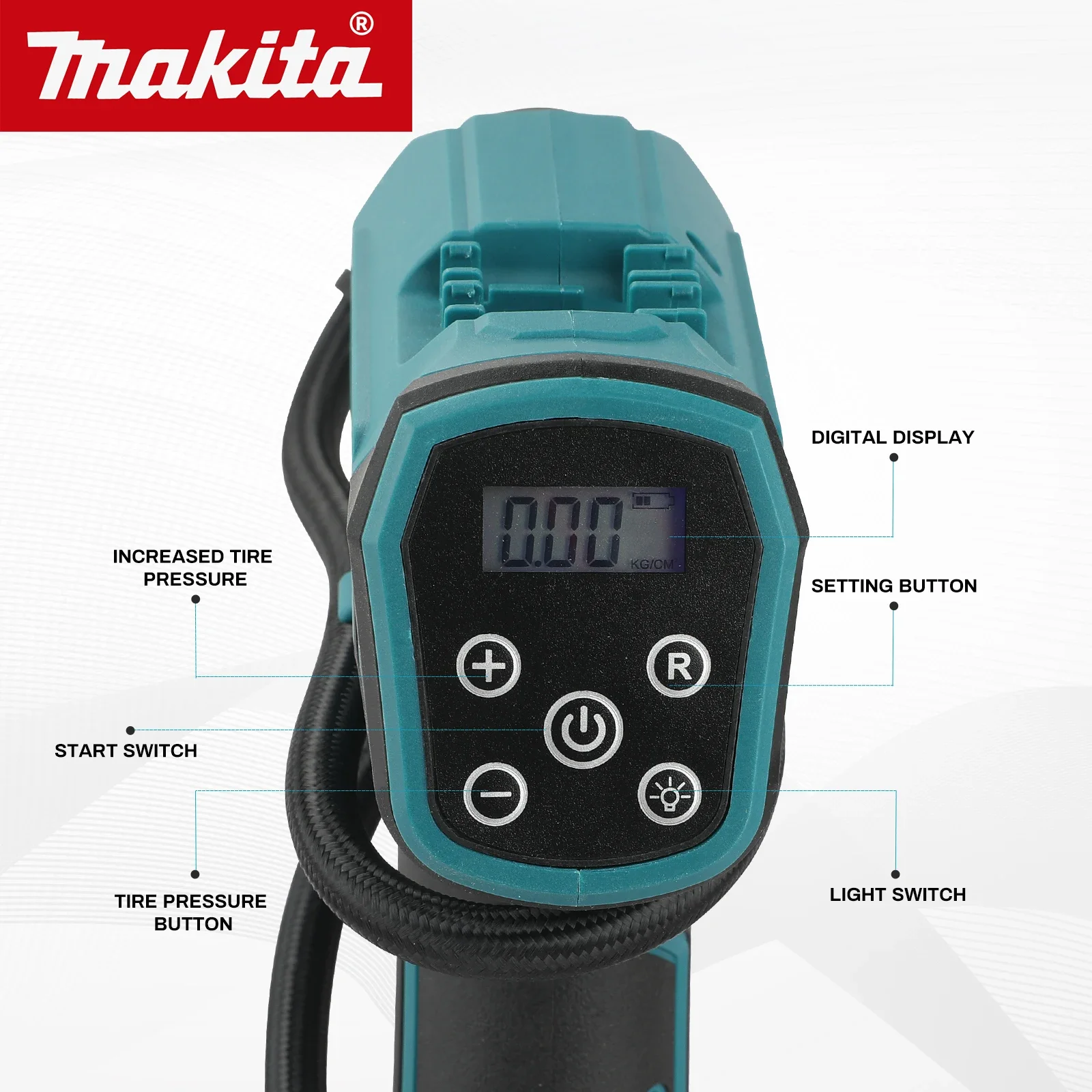 For Makita DYS60 18V Lithium Air Pump, Max 121PSI, Portable Hand Inflator for Car Bike Motorcycle Tire Repair