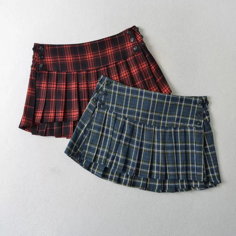 Y2k JK skirts casual slim patchwork double-breasted plaid pleated mini skirt fashion sexy punk style high waist cute half skirts