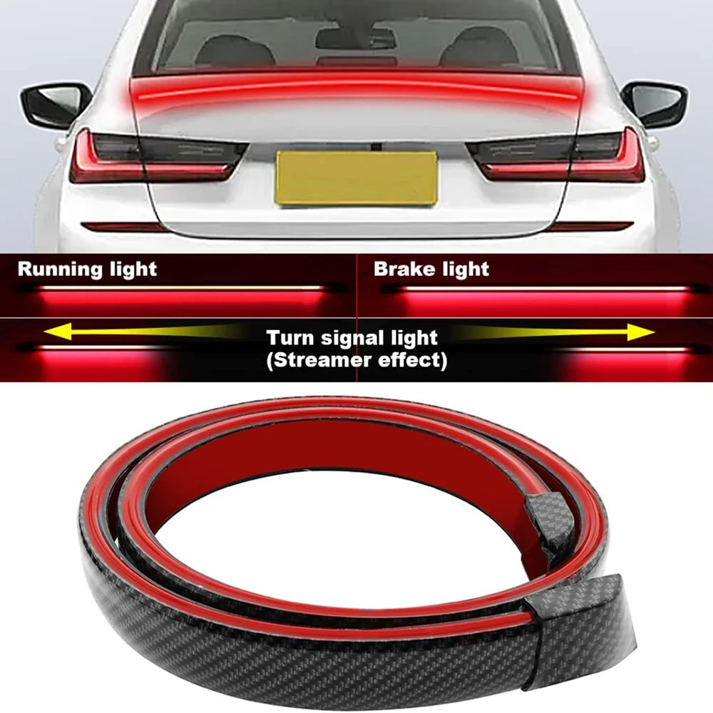 

120/130cm Flexible LED Car Spoilers Tail Trunk Wing Light Bar LED Strip Kits Rear Cover Brake Stop Turn Signal Lamp Accessories