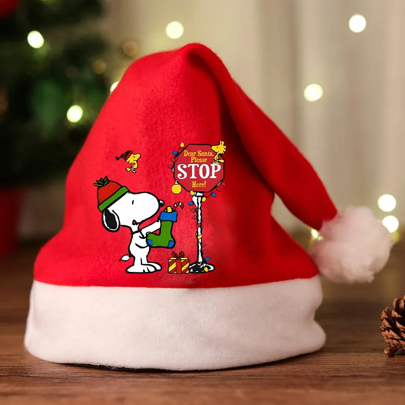 Snoopy Santa Hats Non-woven Fabric Red Xmas Cap Adults Unisex Christmas Dress-up New Year's Party Decor Cosplay Kid Holiday Gift