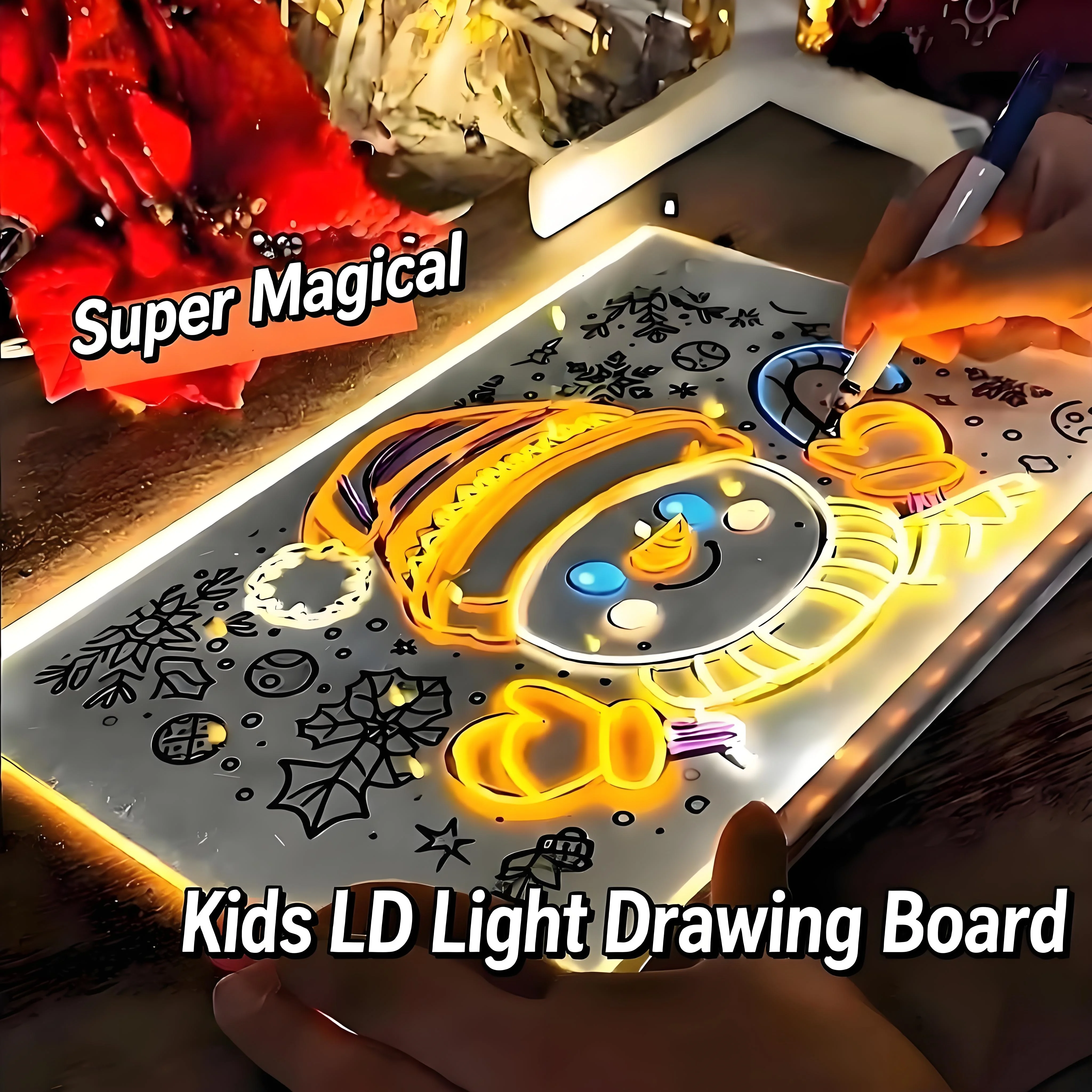 LED Light Drawing Board for Kids Magic Glow Sketch Pad Erasable Transparent Painting Tablet Educational Art Toy