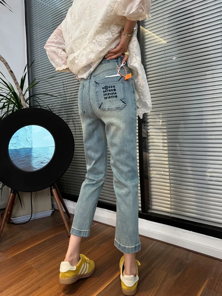 

Y2k Women Jeans Plus Size Straight Leg Jeans 2024 New Explosive Pants Embroidery High Waist Lean Stretch Nine-point Pants