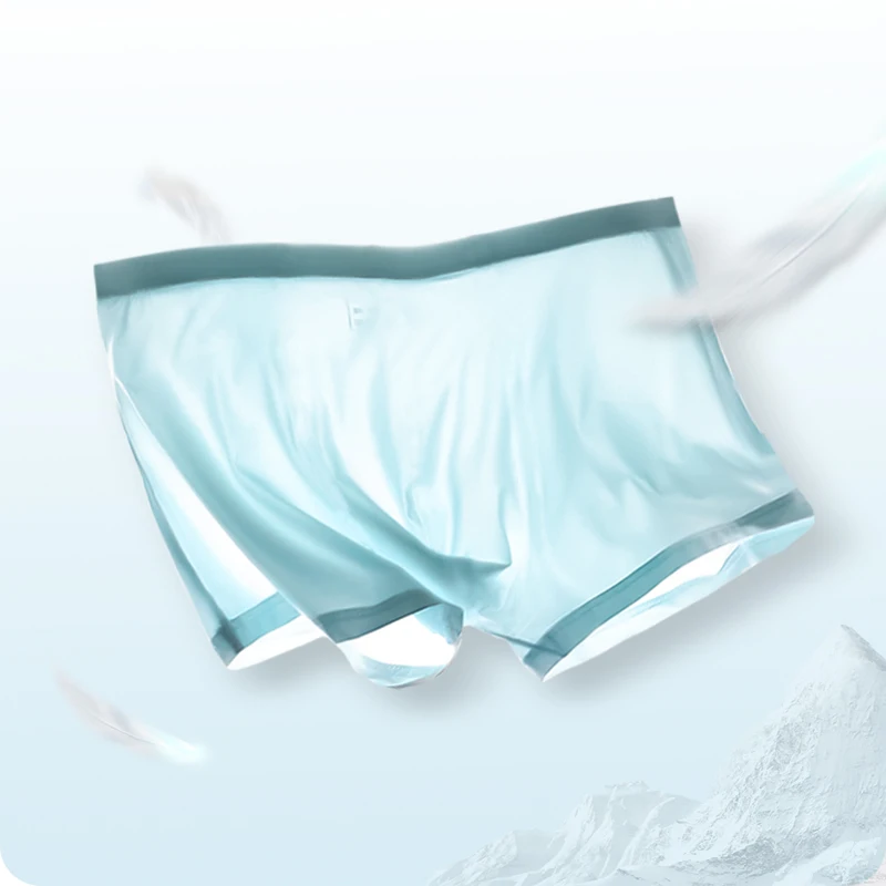 ملابس داخلية من الحرير الجليدي للرجال سراويل بوكسر شفافة رفيعة للغاية مثيرة قطعة واحدة صيفية قابلة للتنفس للشباب بأربعة زوايا