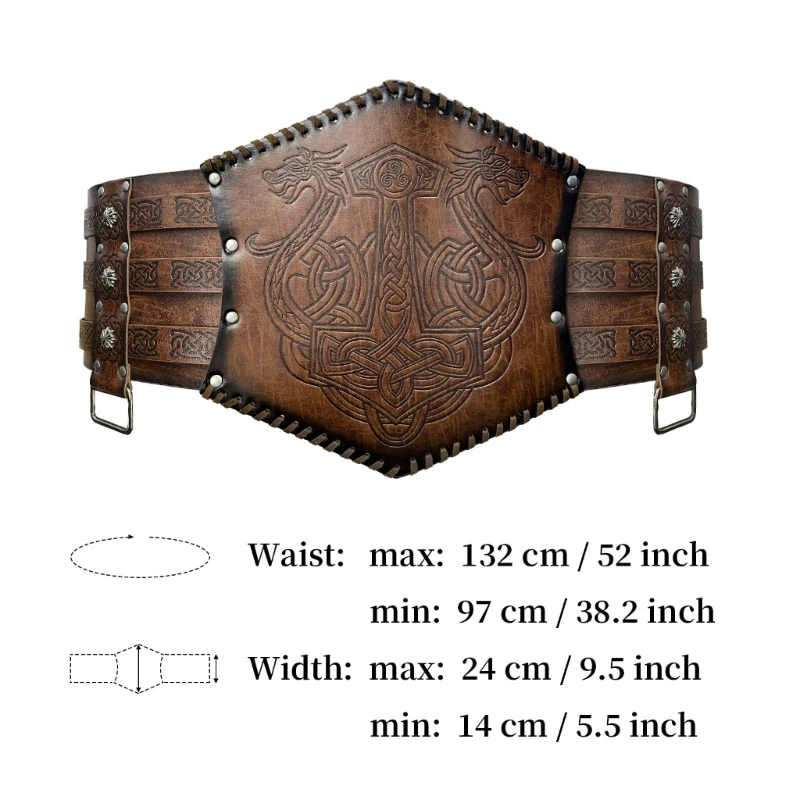 Medieval Faux Leather Belt Renaissance Knight Corsets Belt Viking Embossed Wide Belt Norse Cosplay Costume Armors Belt