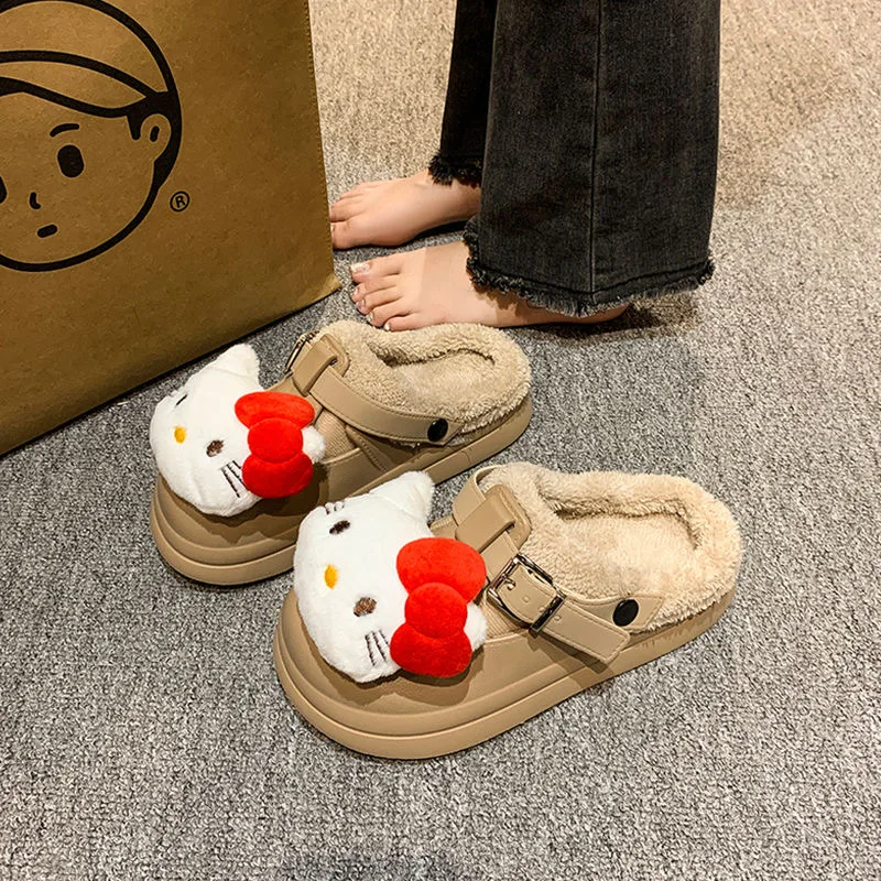 

Cute Hello Kitty cartoon cotton slippers for outdoor wear autumn winter thick soled home anti slip women's casual cotton shoes