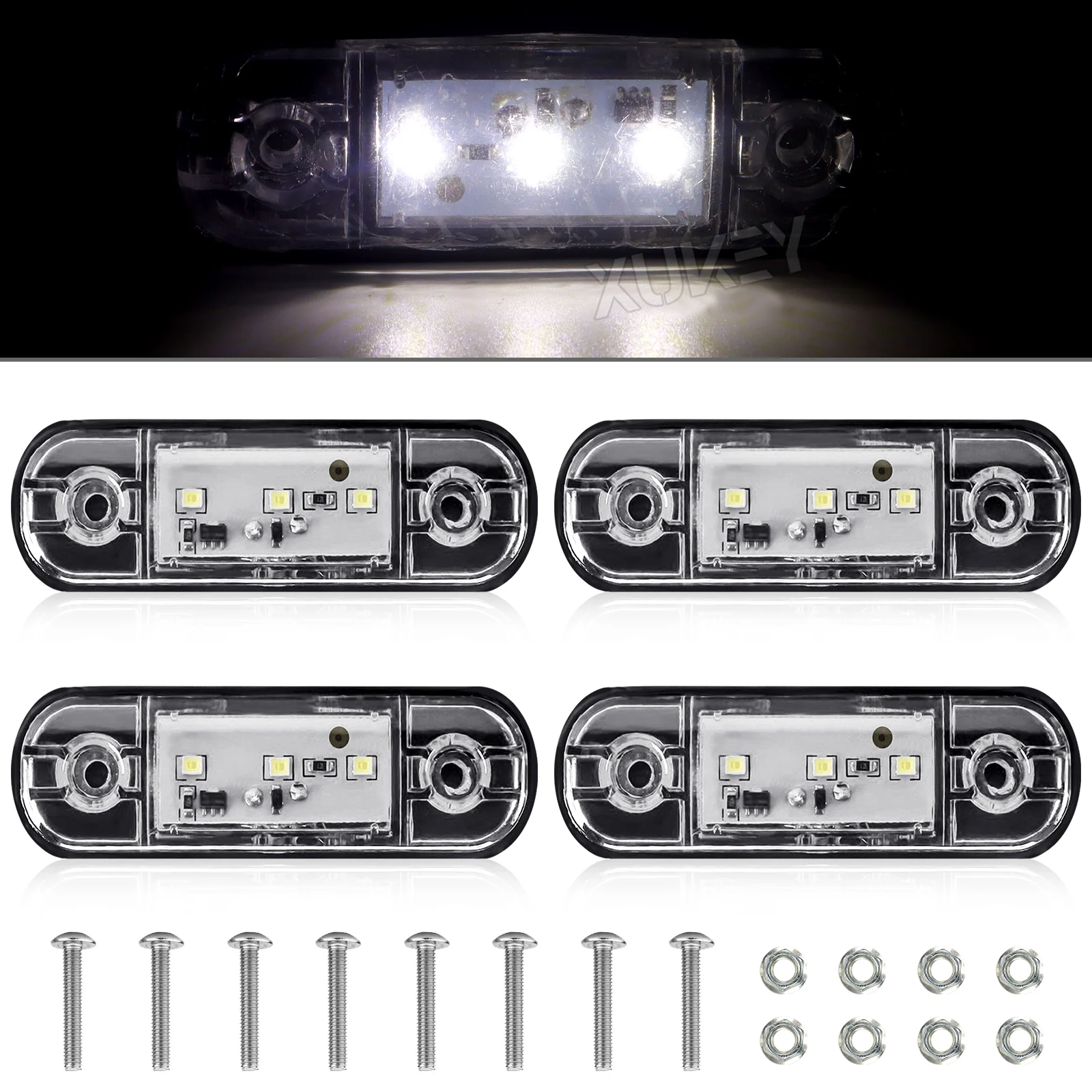 4PCS LED Truck Parts Side Marker Lights 12V-24V White Indicator Lorry Trailer UTE Turn Signal Side Front Position Clearance Lamp