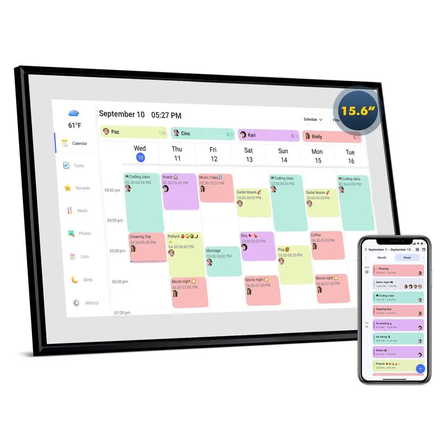 

Calendar 15.6 Inch Electronic Wall Calendar and Chore Chart 1920 1080P IPS Touchscreen Wall Smart Weekly and Monthly Planner for