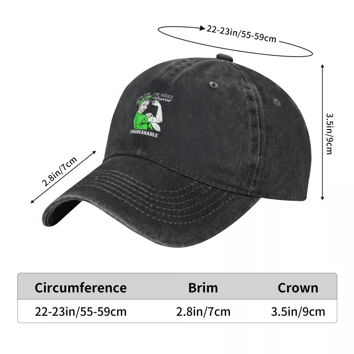 Gorra de béisbol irrompible para hombres y mujeres, sombrero Bobble de lujo, sombrero de Rugby, conocimiento de la enfermedad de Lyme Warrior