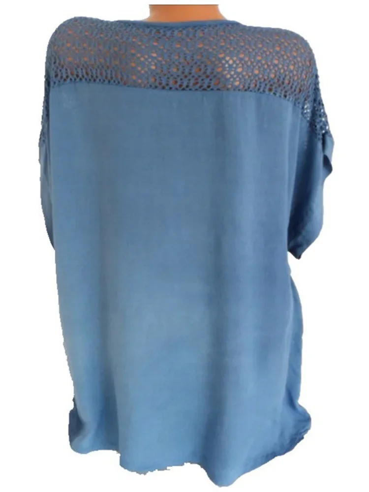 Blusas holgadas de manga corta de encaje de talla grande para mujer, blusas de algodón, camisa blanca con cuello en V de verano 2025, Tops, camisa Sexy de moda para mujer