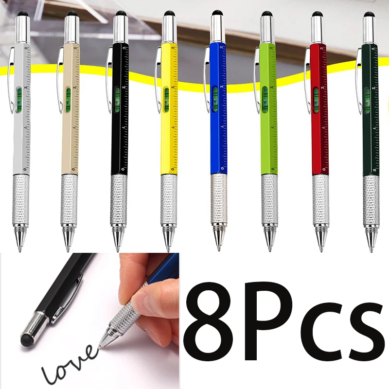 

8Pcs Multitool Pen with Ballpoint Pen Ruler Level Cool Gadget Birthday Gifts Father Day Gifts for Men Gifts