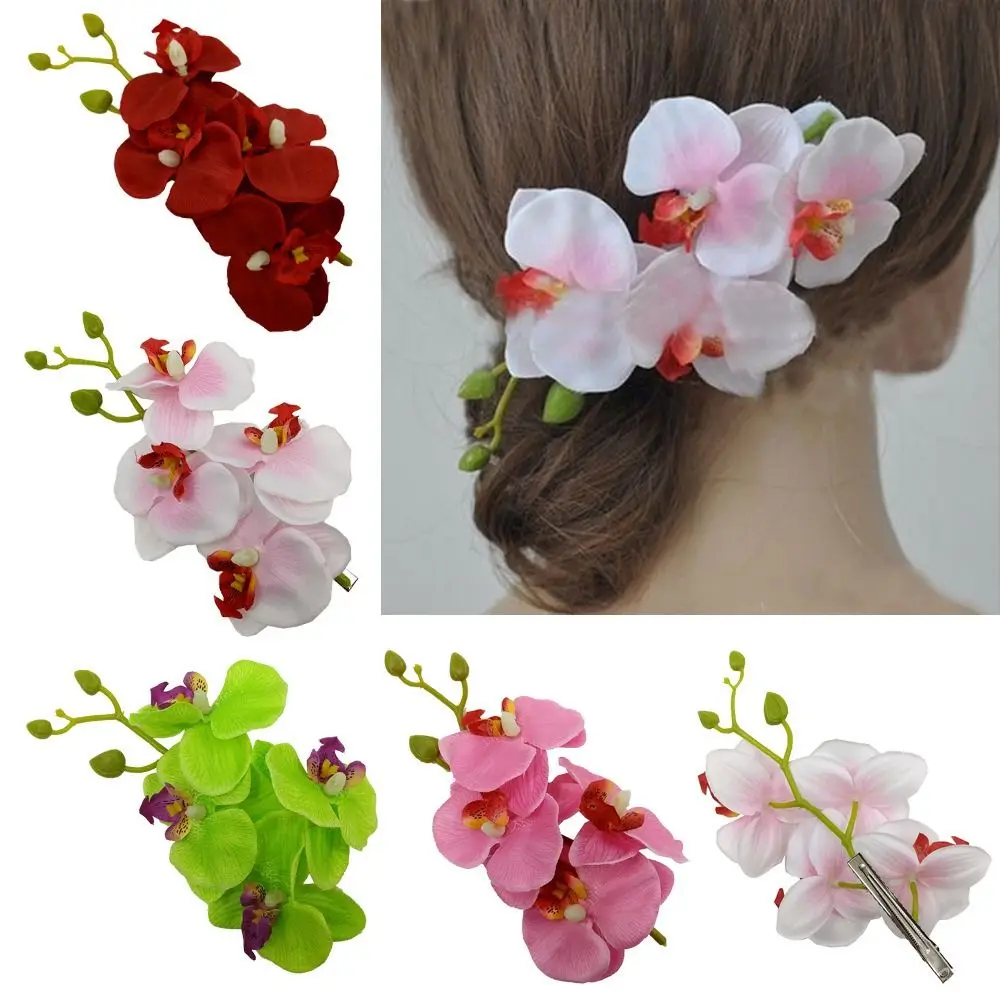 Horquilla de flor de orquídeas y mariposa, accesorios para el cabello, estilo coreano, tocados para vacaciones en la playa, pasadores, Clip LATERAL