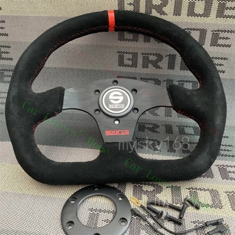 

A+13inch Sparco Steering Wheel Suede Leather Red line Steering Wheel