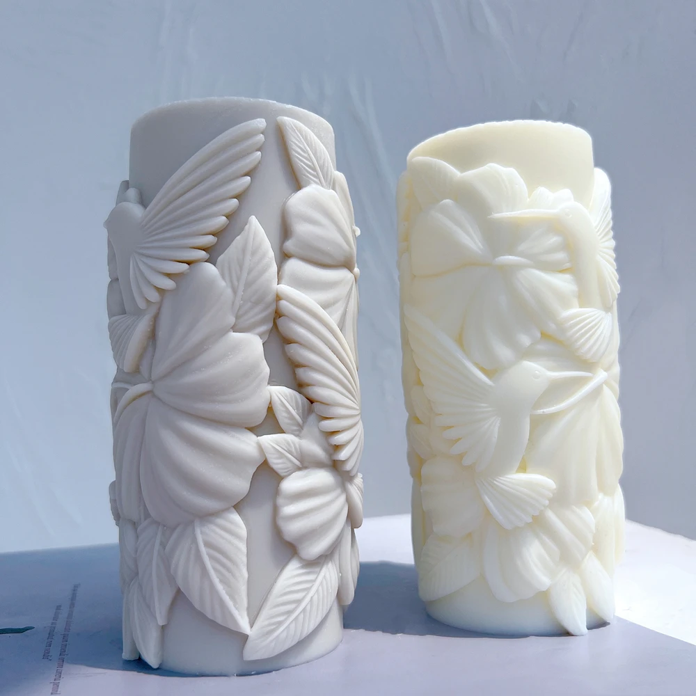 

Geometric Cylinder Carved Animal Pattern Pillar Soy Wax Molds Bird Column Home Art Decor Candle Silicone Molds