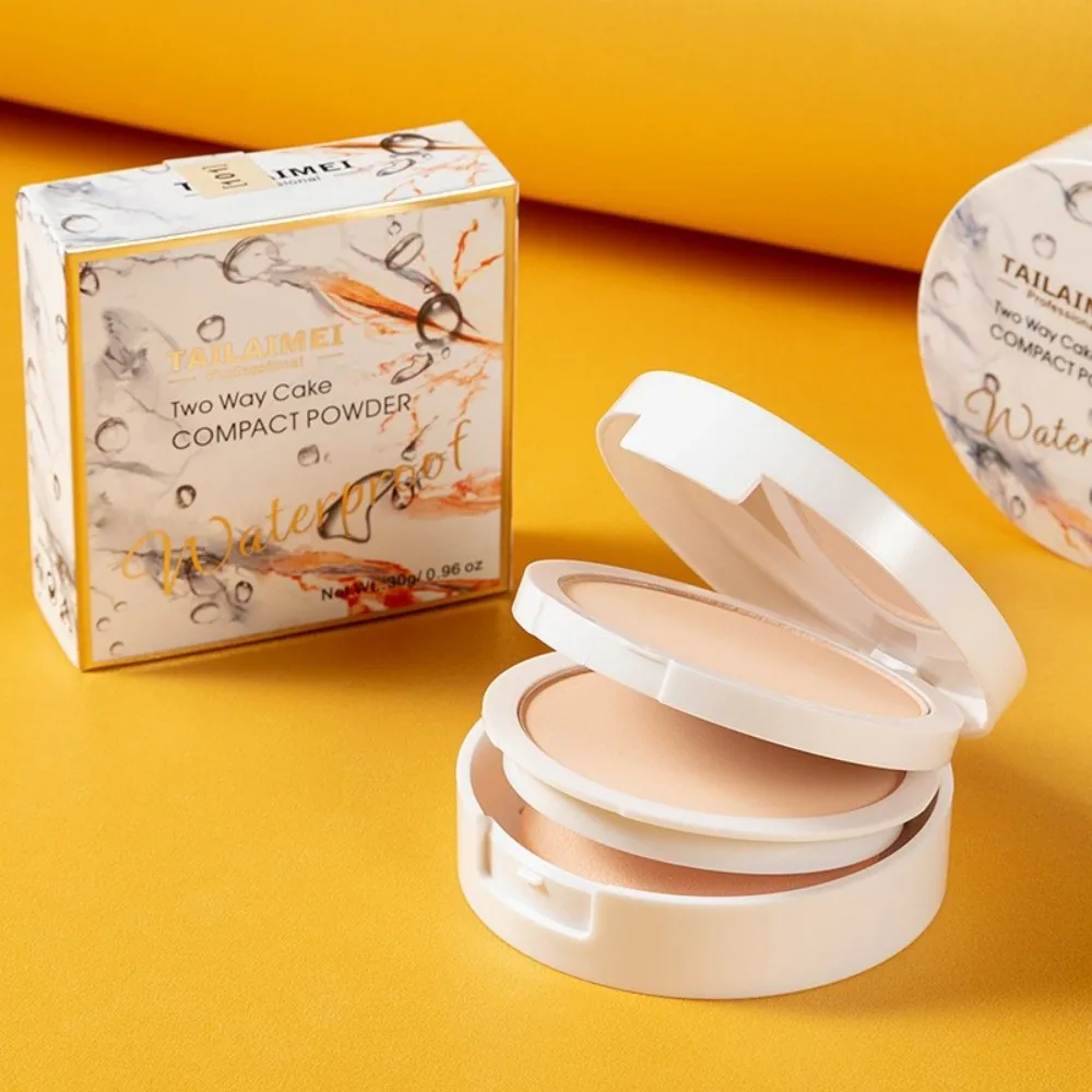 TLM TAILAIMEI  Two-Way Cake Compact Powder with Puff Matte Finish Face Powder Makeup Oil Control Lightweight Pressed Powder P105